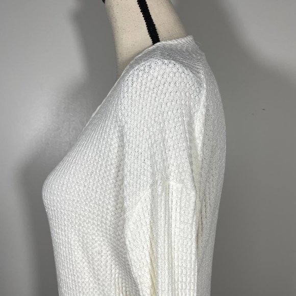 Jolie Ivory Cream V Neck Cut Out Waffle Knit Long Sleeve Pullover Sweater S - Picture 6 of 11